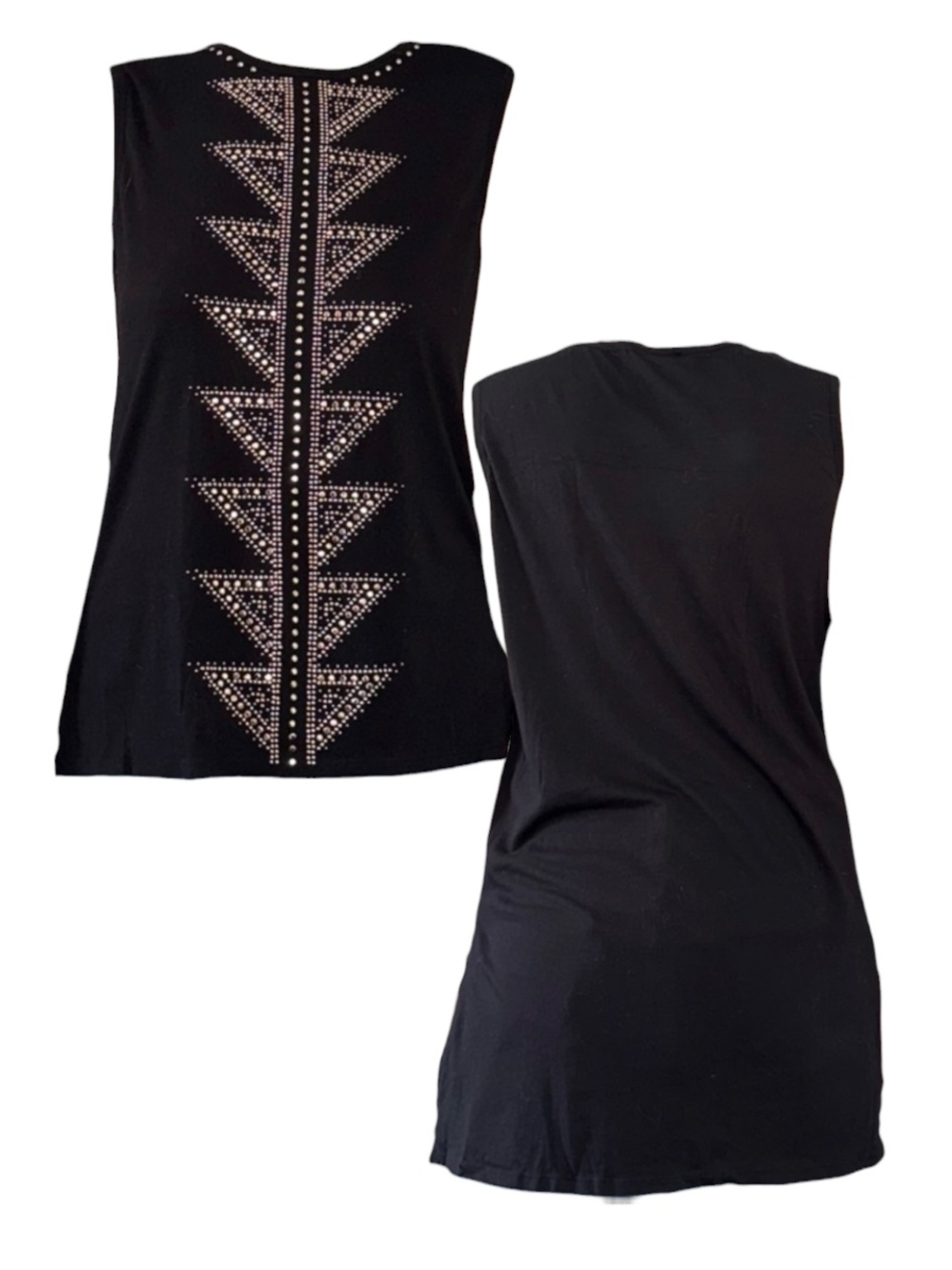 Black Sleeveless Top with Geometric Design